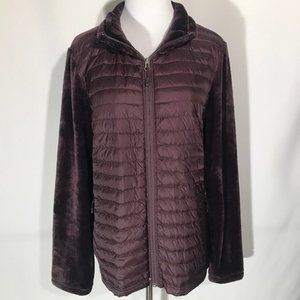 Purple semi-puffy 3/4 length jacket w/ faux fur back & sleeves